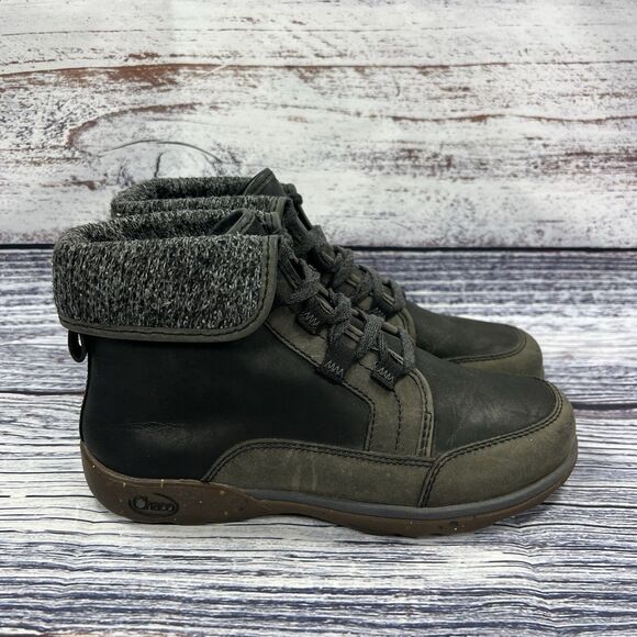 Chaco Barbary Chukka Leather & Wool Cuff Black Gray Boots Shoes, Women's Size 7 - Picture 1 of 8